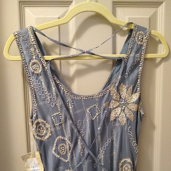 GOLD HAWK embellished blue silk dress NWOT, S - Picture 2 of 13